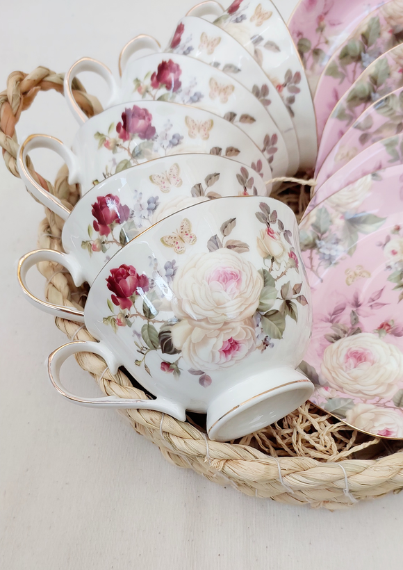 فنجان و نعلبکی طرح گل اروپایی چینی