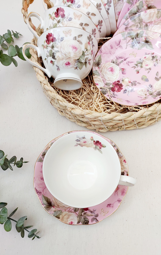 فنجان و نعلبکی طرح گل اروپایی چینی