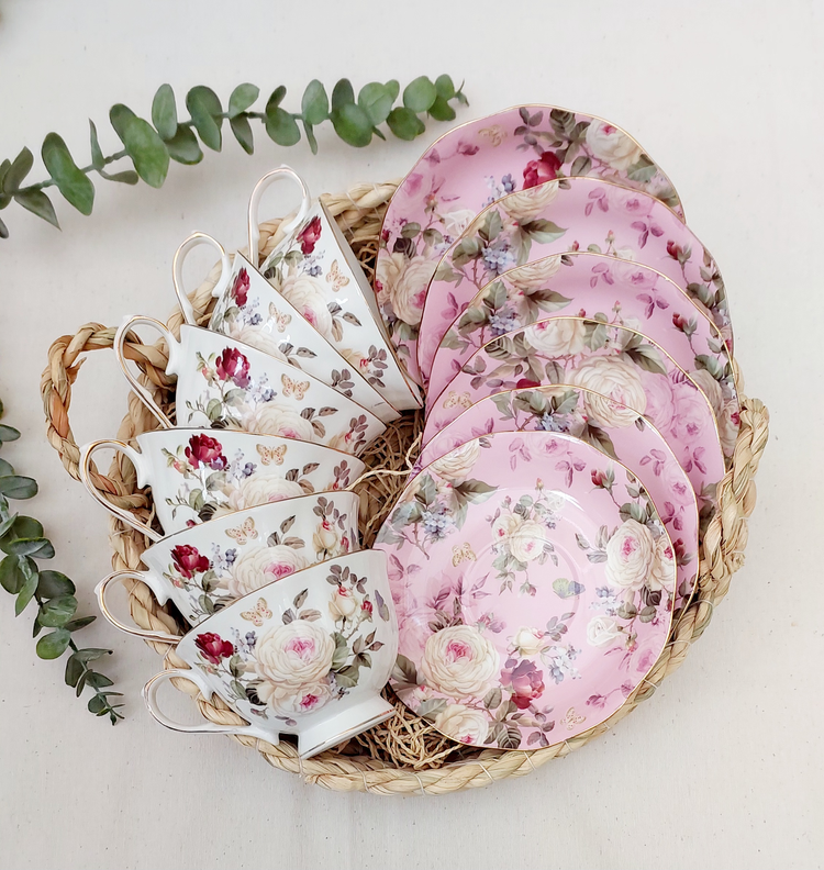 فنجان و نعلبکی طرح گل اروپایی چینی