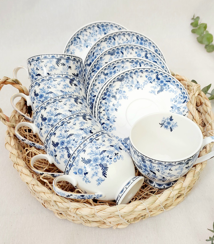 فنجان و نعلبکی تک نفره وارداتی گل آبی