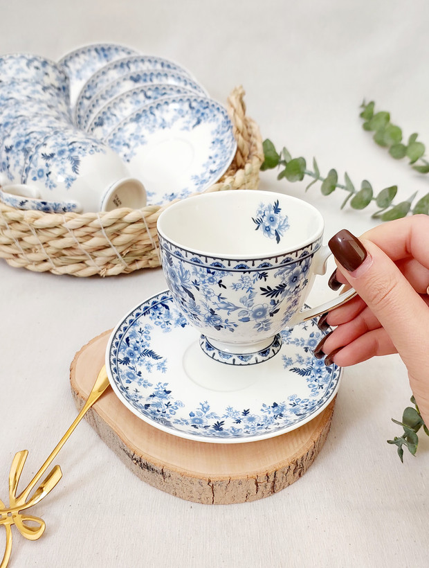 فنجان و نعلبکی تک نفره وارداتی گل آبی