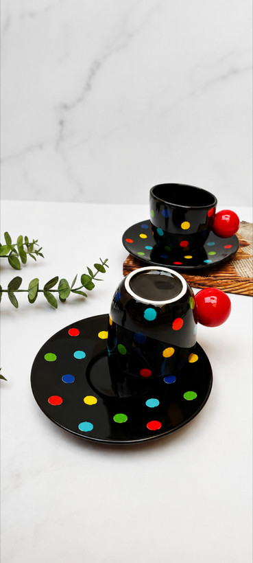 فنجان و نعلبکی خالدار مشکی تک جعبه